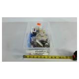 Craft supplies in plastic storage tote