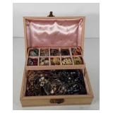 Jewelry box full of costume jewelry, includes