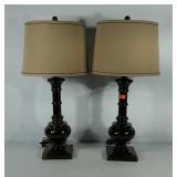 Pair of decorative bronze finish table lamps, 31"
