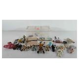 Mixed group, small storage bin of action figures,