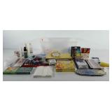 Art supplies, includes oil pastels, q-tips, water