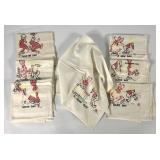 Textiles, embroidered feed sack dish towels with