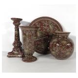 Ceramic decor, vases, platter and candleholder