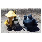 Two Frog Gardening Decor Figures, one concrete,