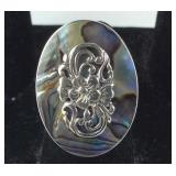 Size 5 Sterling Abalone floral design elongated