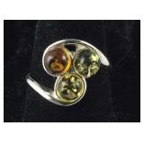 Size 6.5 Sterling silver multi color Amber