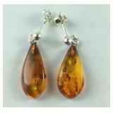 Sterling Baltic Amber Tear drop earrings