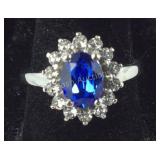 Size 7 Sterling sapphire and white Swarovski
