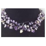 Amethyst chip and seed bead earrings 8in triple