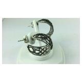 Silver And Brown Hoop Shaped Earrings  7.2 grams,