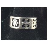 Sterling Silver Band With Tree Flowers & Sun 5.5