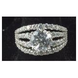 Large CZ Stone With 4 Rows Of Smaller CZ Stones