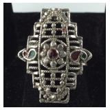 Sterling silver  Ring Man Made With Tiny Green