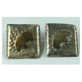 Sterling Silver Squared Earrings With Gold Tone