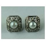 Cute Sterling Silver Earrings With Pearls   2.8