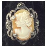 Vintage Sterling Silver Cameo Ring  7.4 grams,