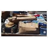 Skid with Baker boxes, suitcase, totes, books