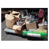 Skid with baskets, dartboard, record player,