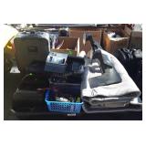 Skid with Dell dual monitor stand, HP printer