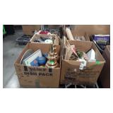 Skid of doll baby, candles, lamps, wine glasses