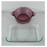 Glassware, Pyrex baking dish and Corningware dish