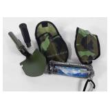 Camping gear, two folding shovels and 1100 lb.