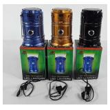 Three KTS LED solar rechargeable lanterns, black,