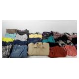 Group of ladies clothing, pants, shirts, shorts,