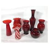 Red glass vase collection