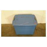 Sterilite 22 gallon tote, latching lid, writing