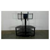 TV mount stand, three tier dark glass shelves,