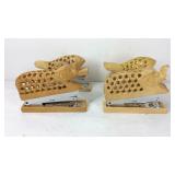 Four wooden carved staplers, animal theme two