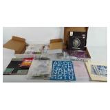 Scrapbooking supplies, two boxes of stencils,