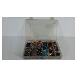 Plano storage box full of costume jewelry, 7x11"