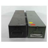 Two metal safety deposit boxes, 4" x 5" x 21.5"