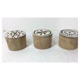 Three wooden cookie impression stamps