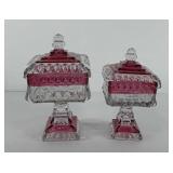 Glassware, two wedding jars, one has been