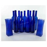 Cobalt blue glassware, includes nine bottles