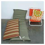 Outdoor furniture pads, a pillow and a folding