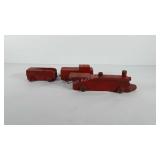 Toys, wooden train, two train cars and