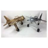 Two decor tin metal airplanes