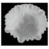 Glassware, white satin bowl with rose pattern, 8"