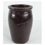 Stoneware jug, brown glazed, 8.5", has some chips