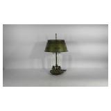 Decorative green toleware lamp, 25" tall, some