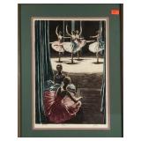 Ballerinas "Backstage" etching style print,