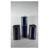 Three stained glass light fixtures, 6" x 6" x 14"