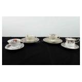 Porcelain cup and saucers, two include matching