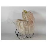 Doll carriage stroller with floral lace top and
