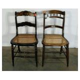 Two cane seat chairs, different styles, painted