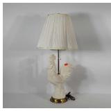 White ceramic rooster lamp with brass finished